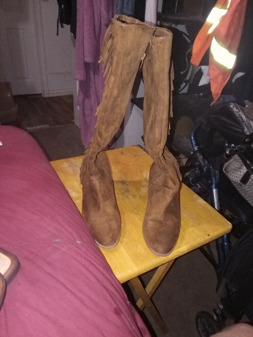 Women's Tall Fringe Suede Boots - Brown